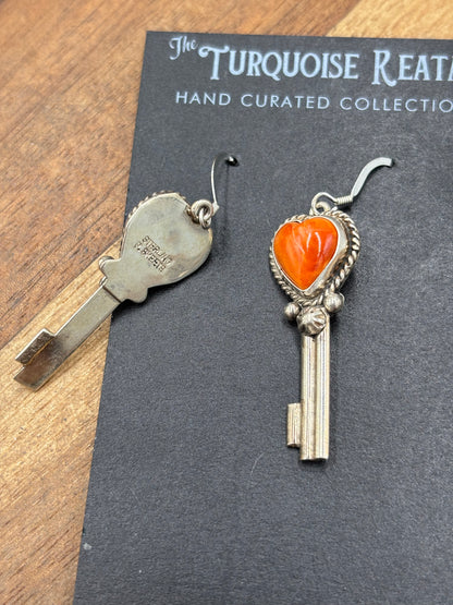 Orange Spiny #917-26A Heart Earrings by P Skeets, Navajo