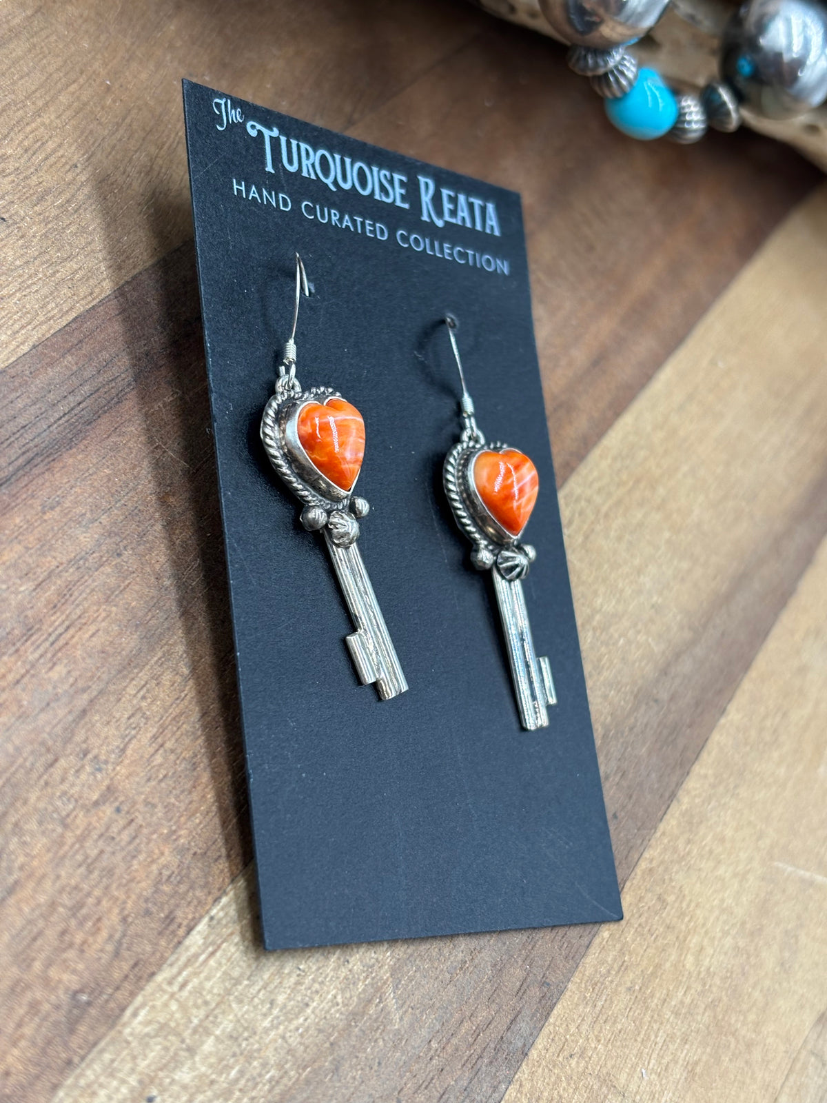 Orange Spiny #917-26B Heart Earrings by P Skeets, Navajo