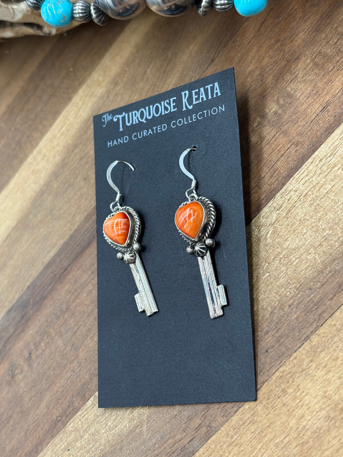 Orange Spiny #917-26B Heart Earrings by P Skeets, Navajo