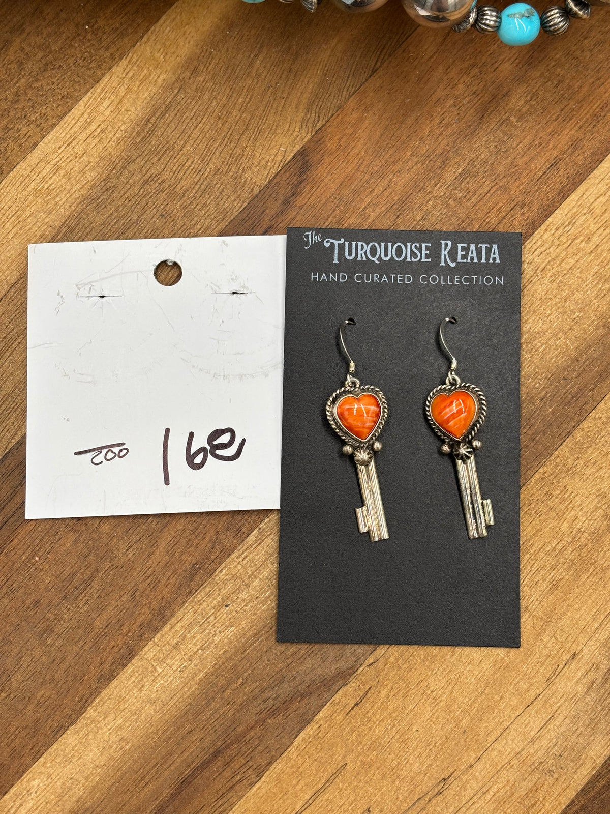 Orange Spiny #917-26B Heart Earrings by P Skeets, Navajo
