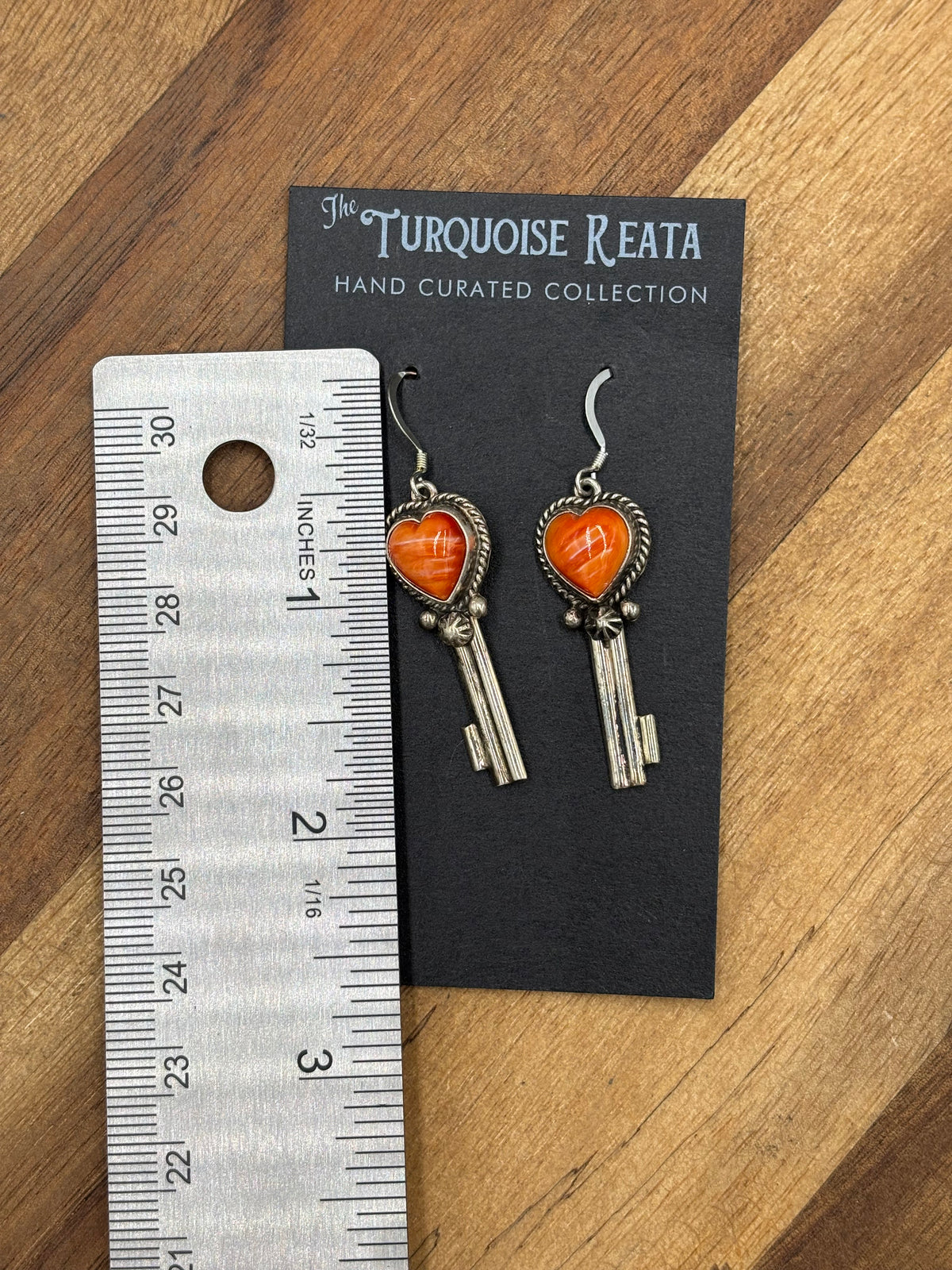 Orange Spiny #917-26B Heart Earrings by P Skeets, Navajo