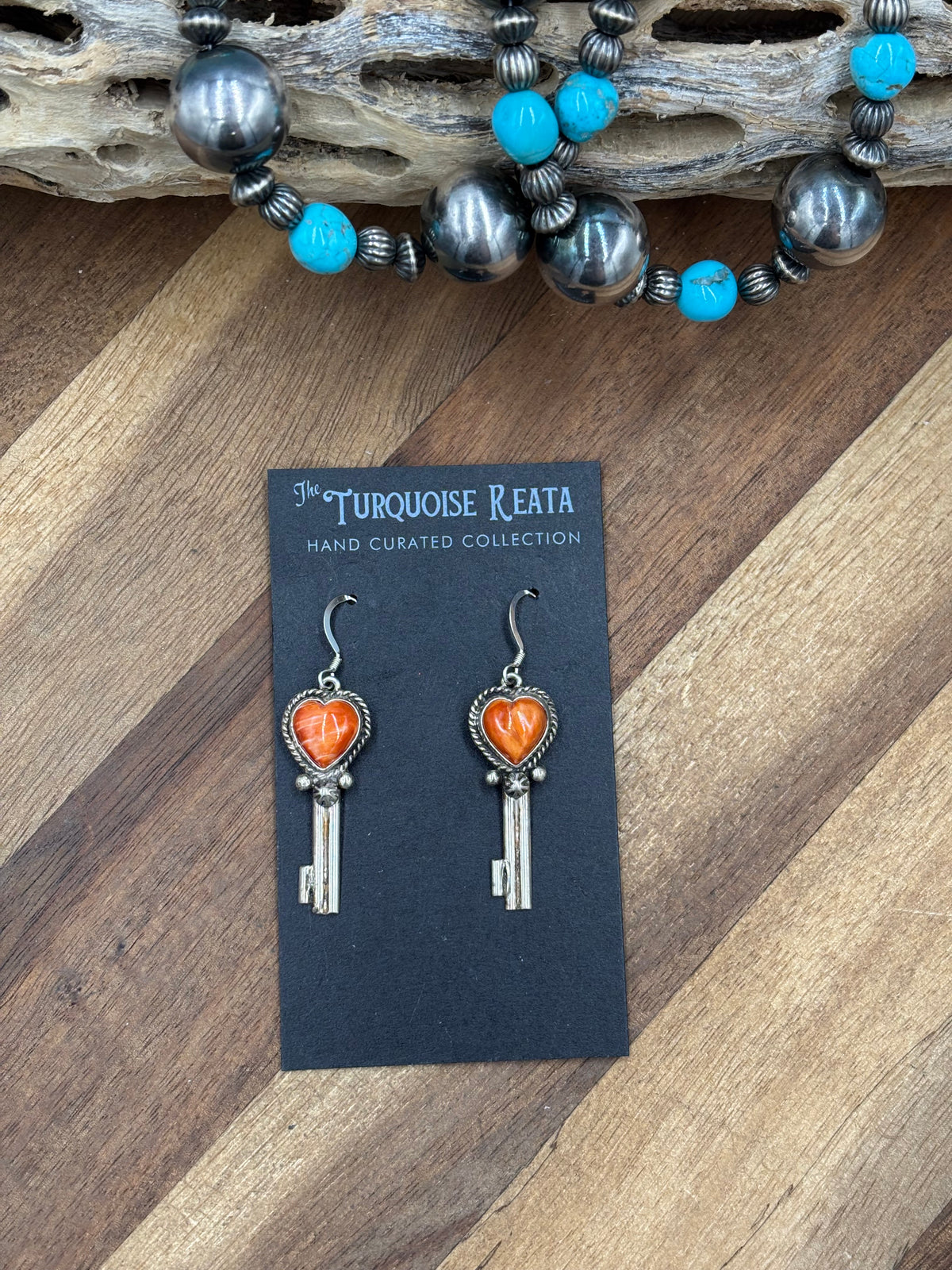 Orange Spiny #917-26C Heart Earrings by P Skeets, Navajo