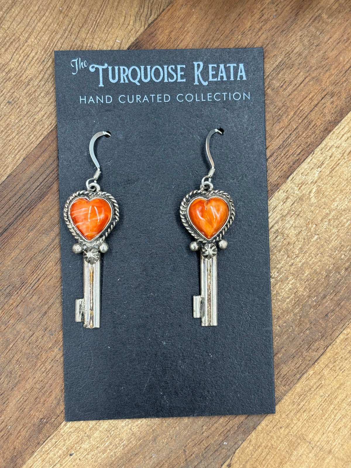 Orange Spiny #917-26C Heart Earrings by P Skeets, Navajo