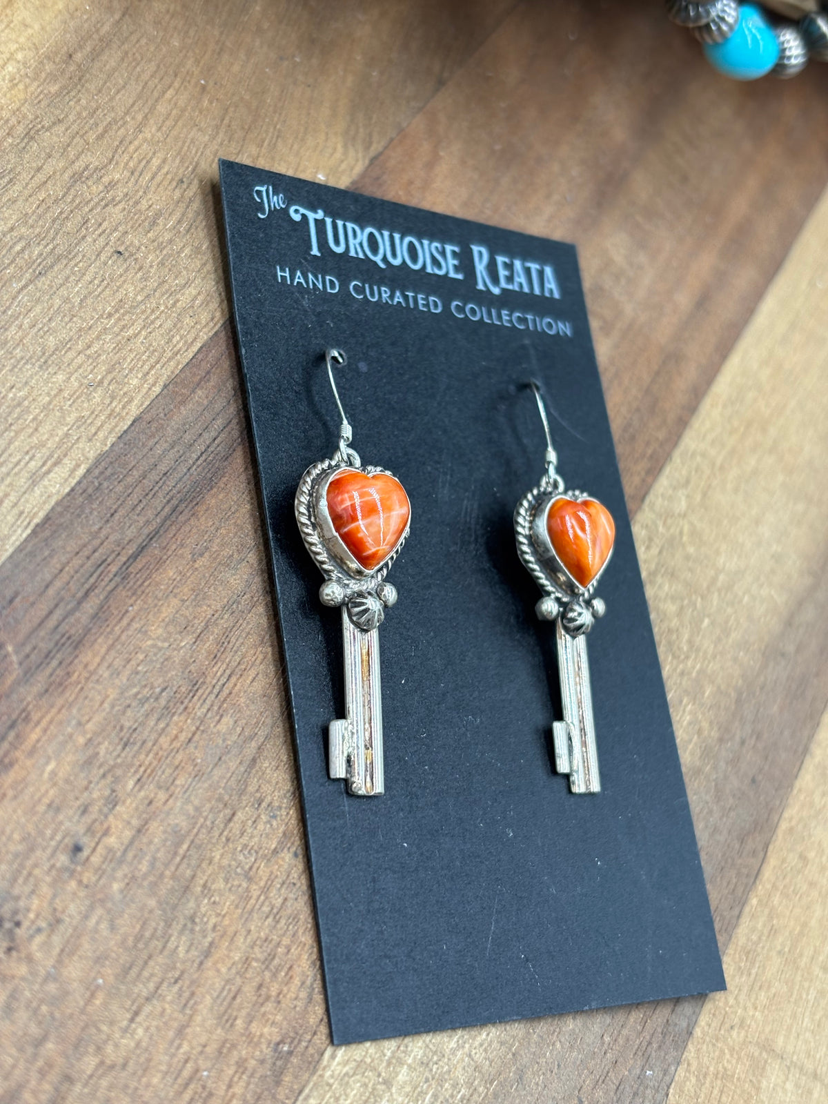 Orange Spiny #917-26C Heart Earrings by P Skeets, Navajo