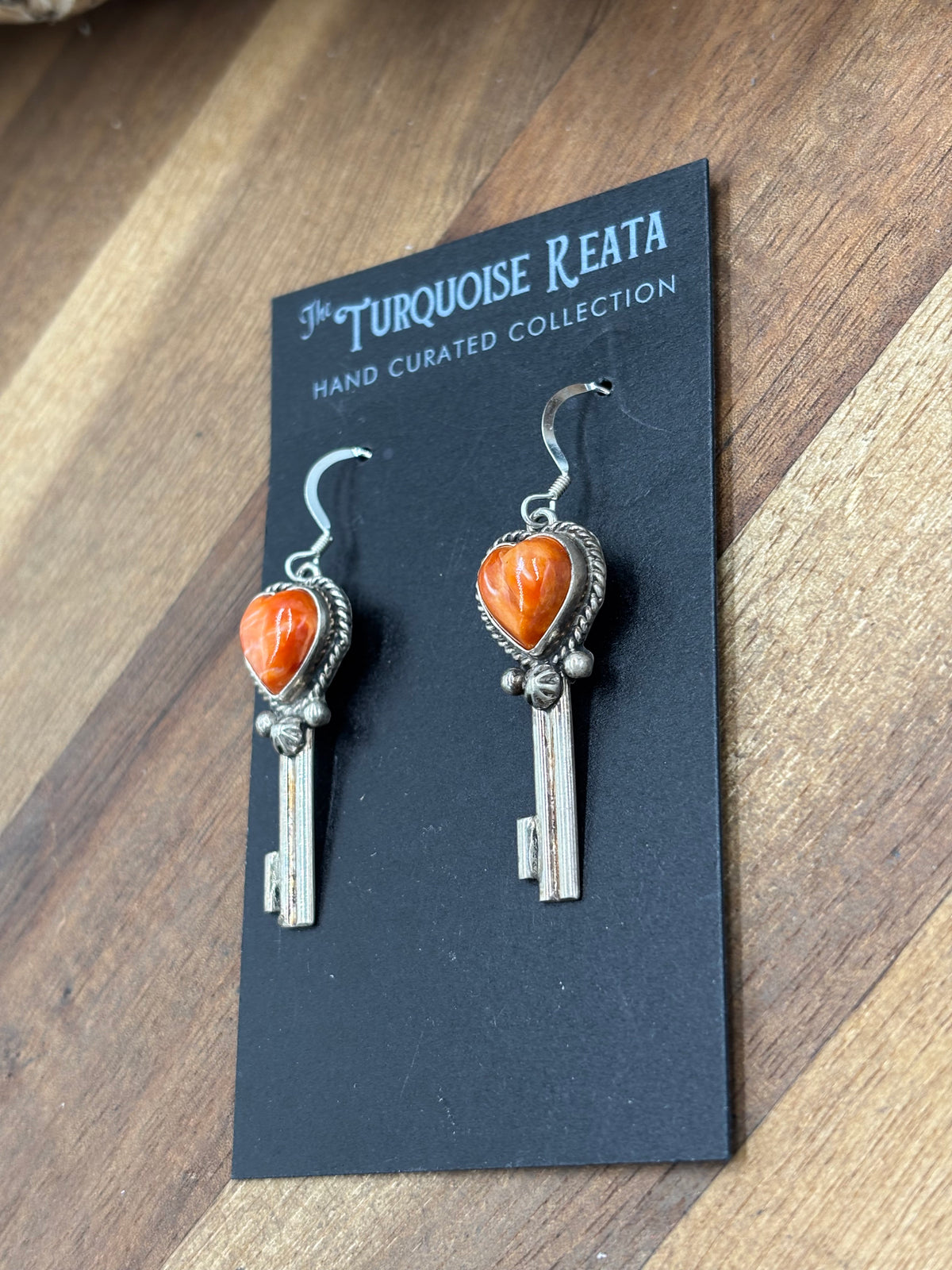 Orange Spiny #917-26C Heart Earrings by P Skeets, Navajo