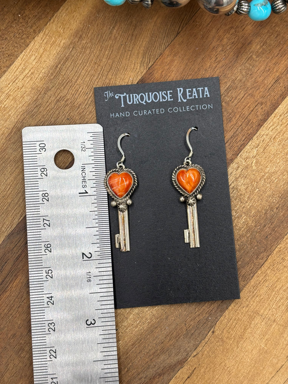 Orange Spiny #917-26C Heart Earrings by P Skeets, Navajo