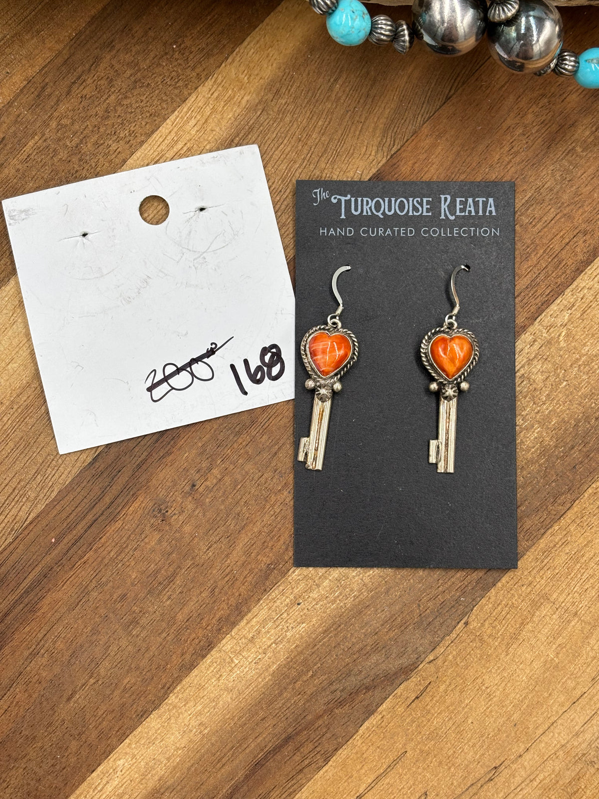 Orange Spiny #917-26C Heart Earrings by P Skeets, Navajo