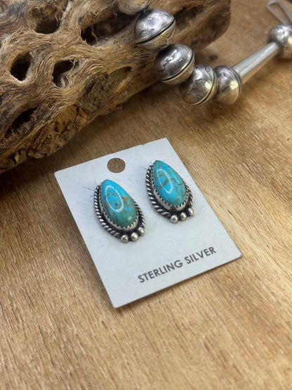 Kingman Turquoise Stud Earrings D by Freda Martinez, Navajo