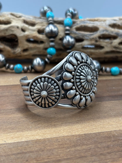 Tom Lewis Squash Blossom Necklace, Cuff, & Earrings Set by Tom Lewis, Navajo
