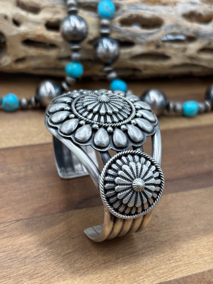 Tom Lewis Squash Blossom Necklace, Cuff, & Earrings Set by Tom Lewis, Navajo