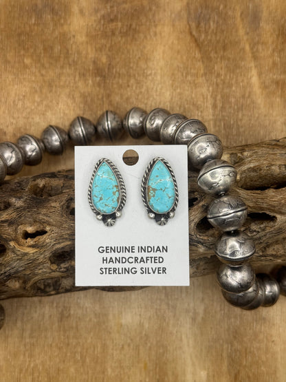 Kingman Turquoise Stud Earrings A by Chassity Belone, Navajo