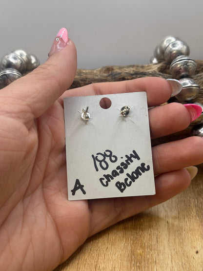 Kingman Turquoise Stud Earrings A by Chassity Belone, Navajo