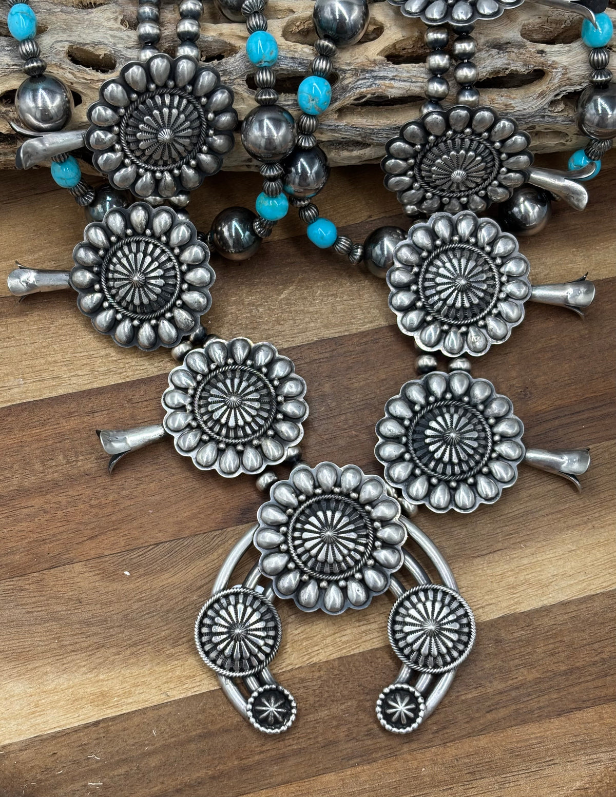 Tom Lewis Squash Blossom Necklace, Cuff, & Earrings Set by Tom Lewis, Navajo
