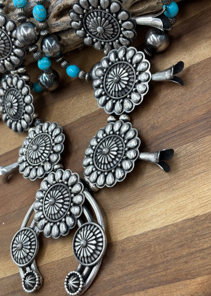 Tom Lewis Squash Blossom Necklace, Cuff, & Earrings Set by Tom Lewis, Navajo