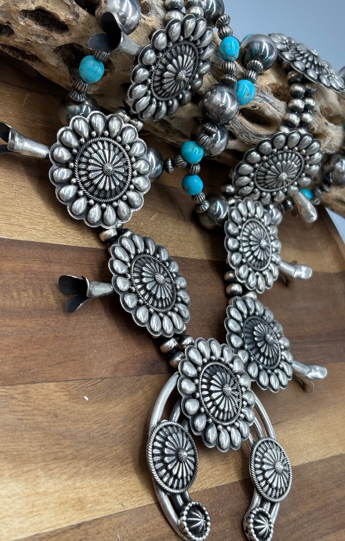 Tom Lewis Squash Blossom Necklace, Cuff, & Earrings Set by Tom Lewis, Navajo