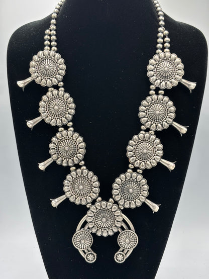 Tom Lewis Squash Blossom Necklace, Cuff, & Earrings Set by Tom Lewis, Navajo