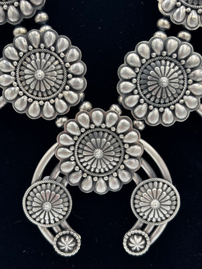 Tom Lewis Squash Blossom Necklace, Cuff, & Earrings Set by Tom Lewis, Navajo
