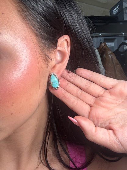 Kingman Turquoise Stud Earrings A by Chassity Belone, Navajo