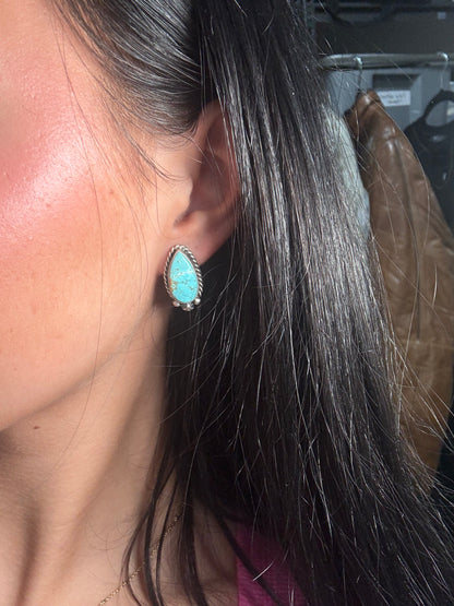 Kingman Turquoise Stud Earrings A by Chassity Belone, Navajo
