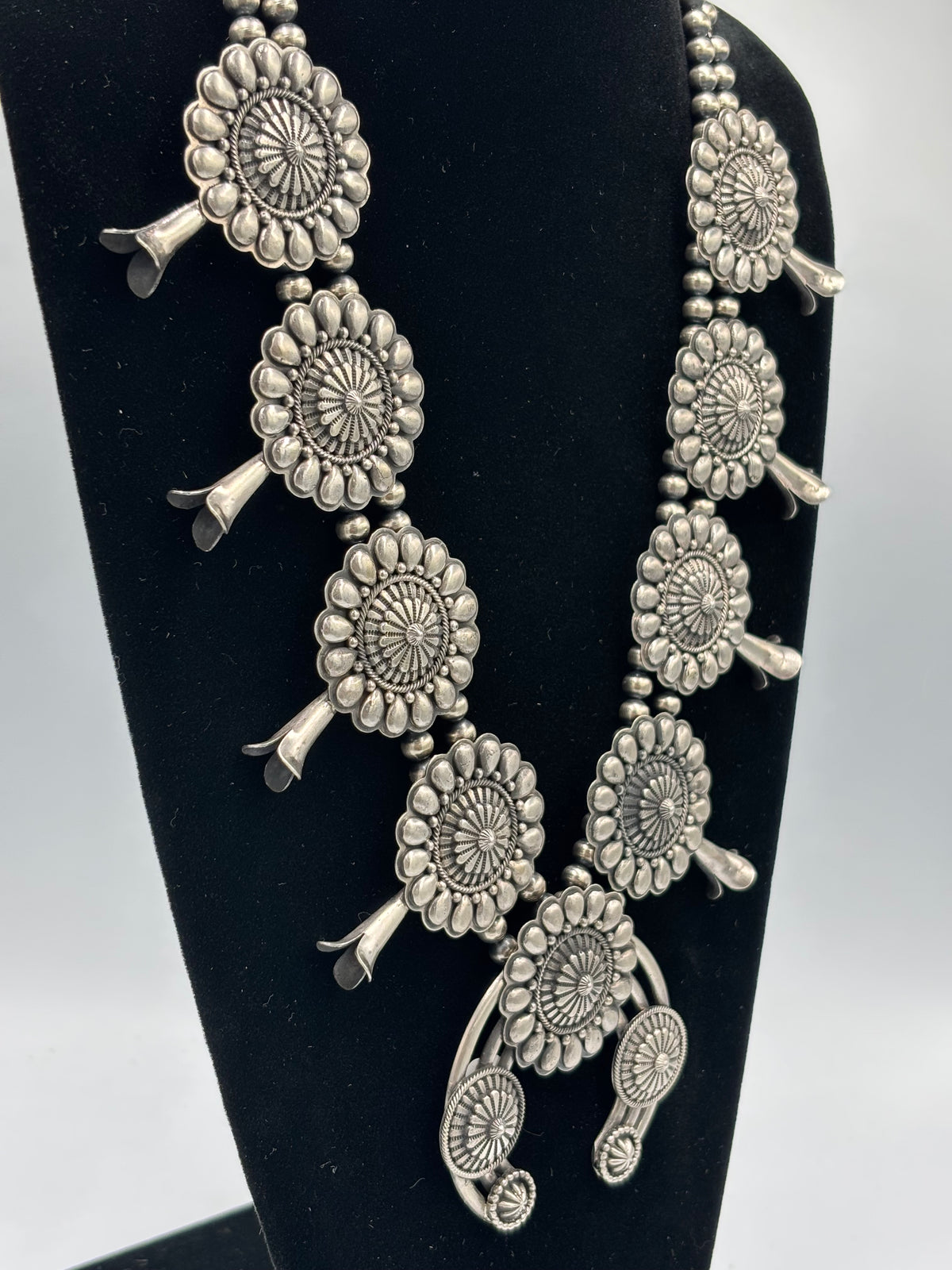 Tom Lewis Squash Blossom Necklace, Cuff, & Earrings Set by Tom Lewis, Navajo