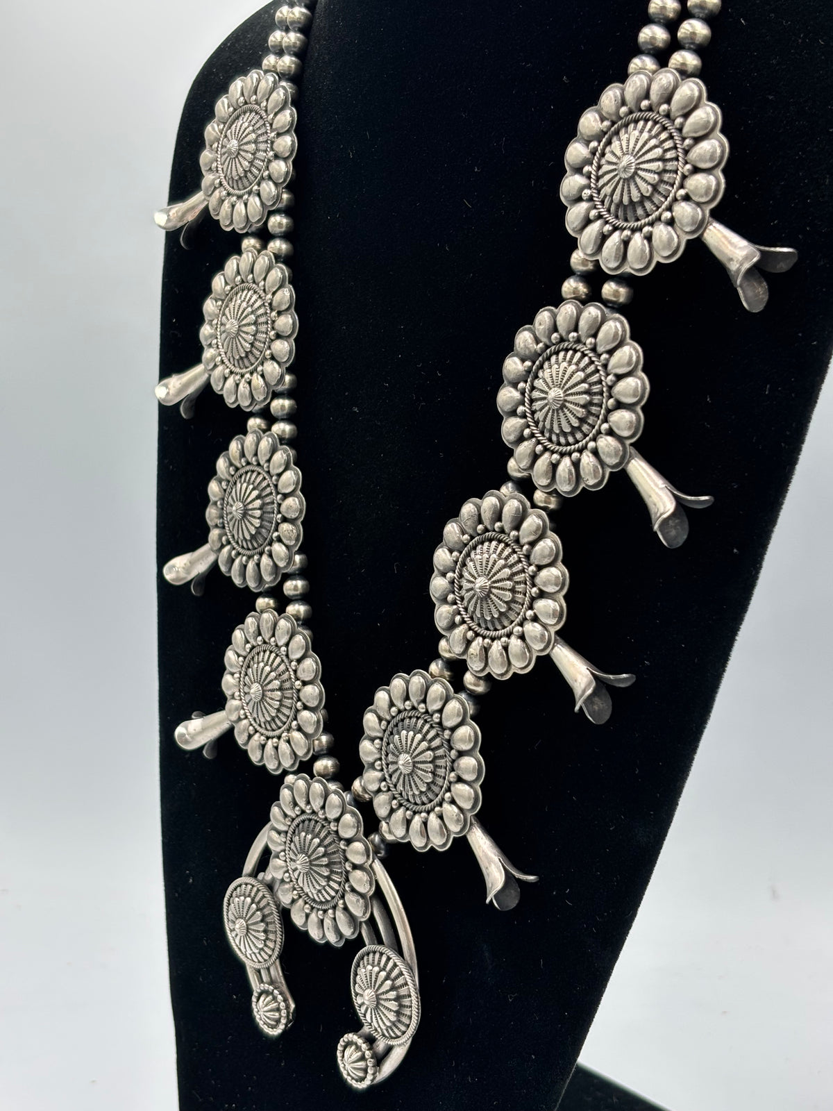 Tom Lewis Squash Blossom Necklace, Cuff, & Earrings Set by Tom Lewis, Navajo