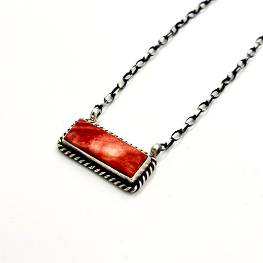 16" Red Spiny Oyster Bar Necklace By Johnny Dixon, Navajo