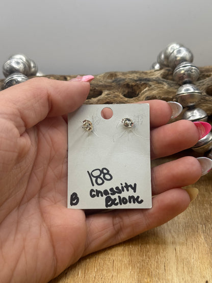 Kingman Turquoise Stud Earrings B by Chassity Belone, Navajo