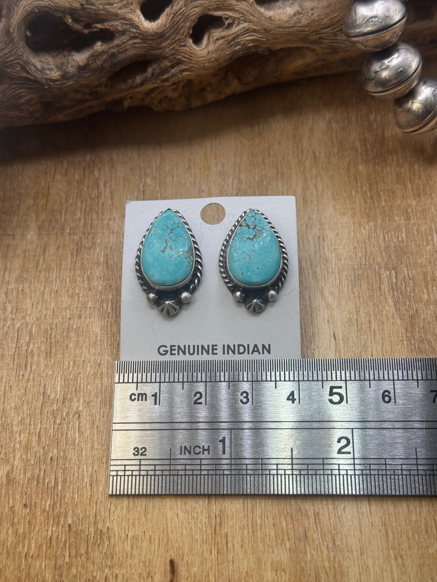 Kingman Turquoise Stud Earrings B by Chassity Belone, Navajo
