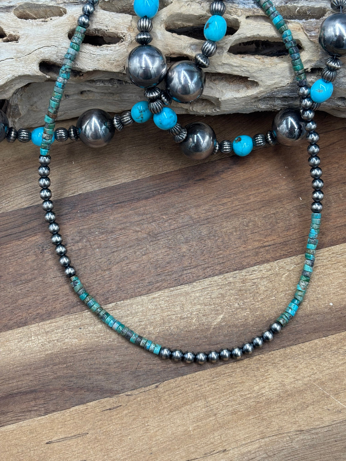 18" 5mm Turquoise #926-14 & Sterling Silver Pearl Necklace