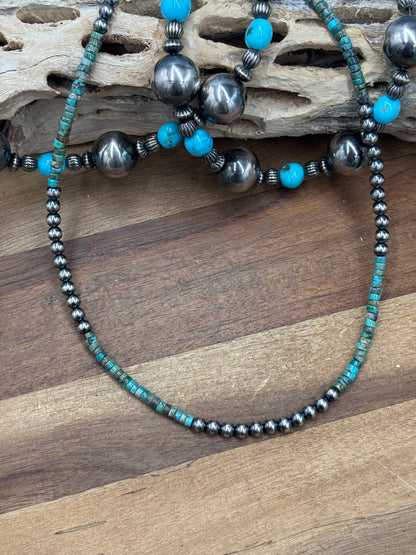 18" 5mm Turquoise #926-14 & Sterling Silver Pearl Necklace