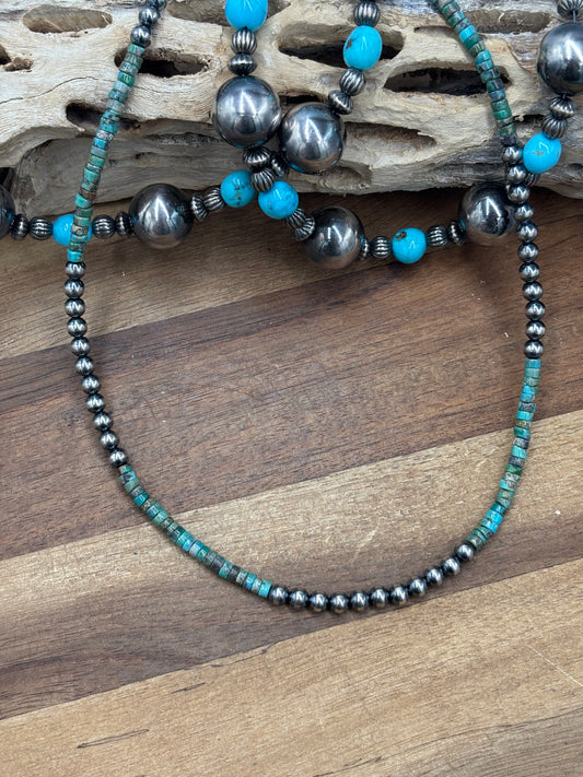 18" 5mm Turquoise #926-14 & Sterling Silver Pearl Necklace