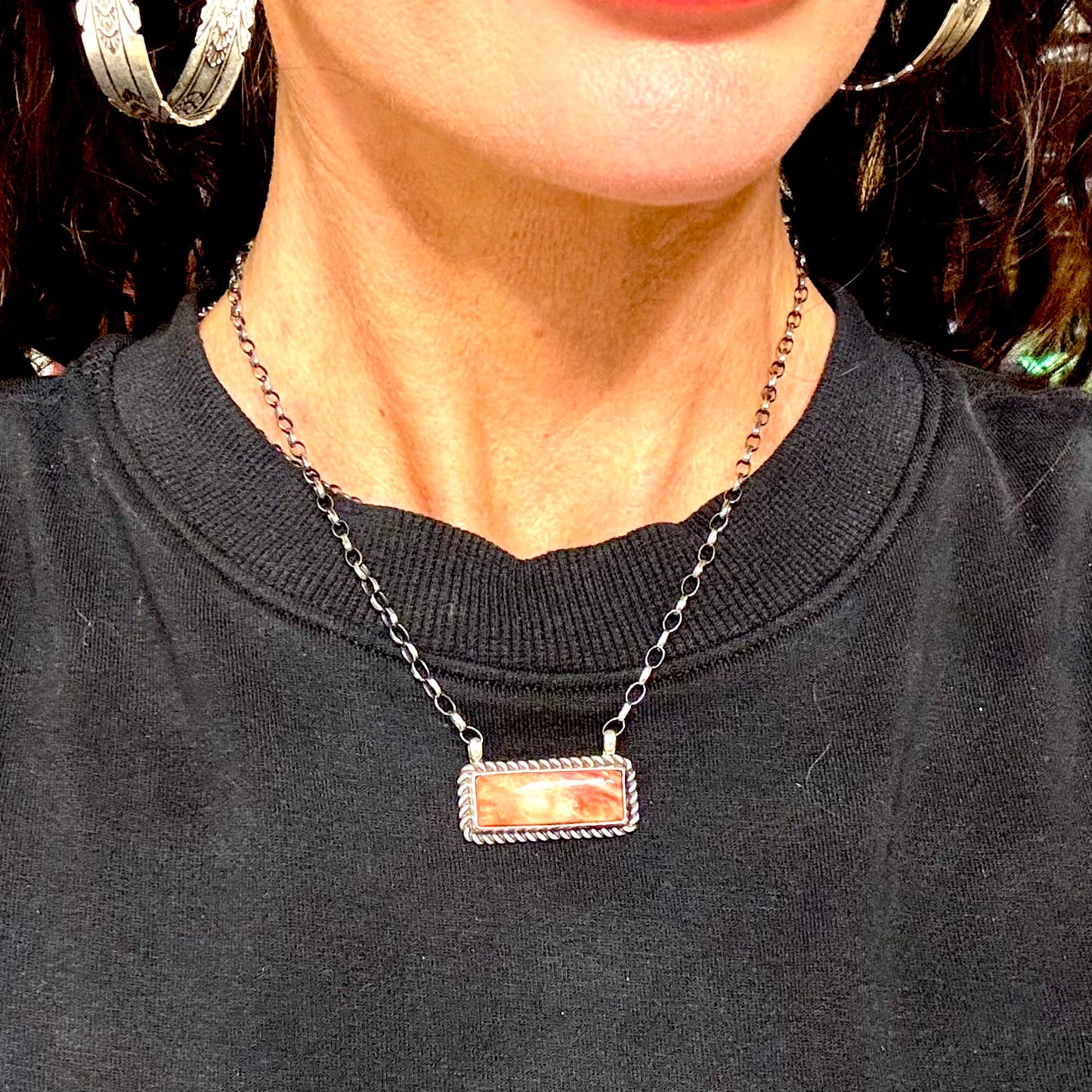 16" Red Spiny Oyster Bar Necklace By Johnny Dixon, Navajo