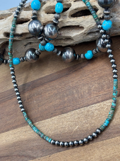 18" 5mm Turquoise #926-14 & Sterling Silver Pearl Necklace