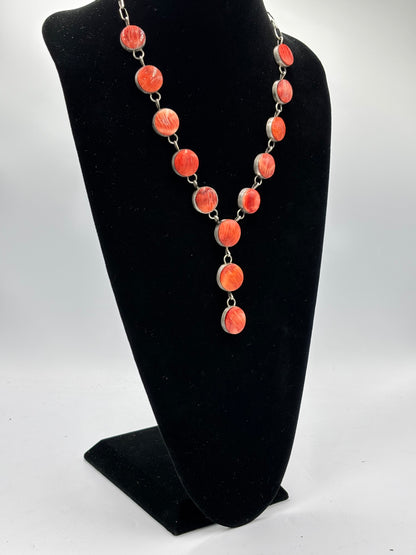 Red Spiny Lariat & Earrings by Levi Hoskie, Navajo