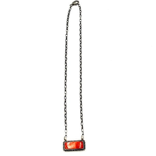 16" Red Spiny Oyster Bar Necklace By Johnny Dixon, Navajo