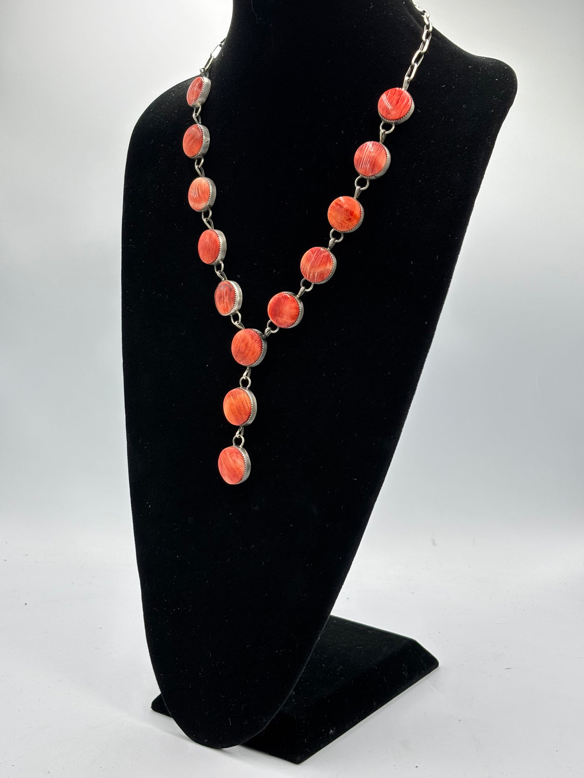 Red Spiny Lariat & Earrings by Levi Hoskie, Navajo
