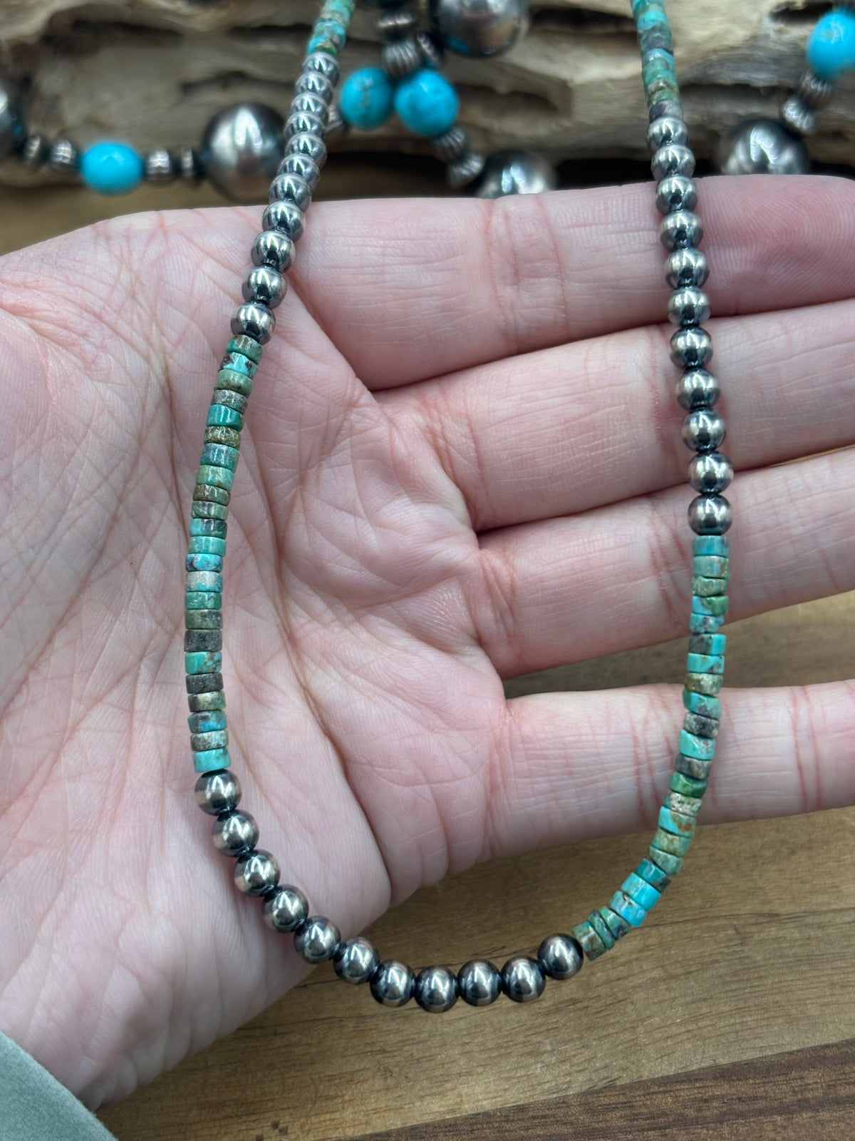 18" 5mm Turquoise #926-14 & Sterling Silver Pearl Necklace