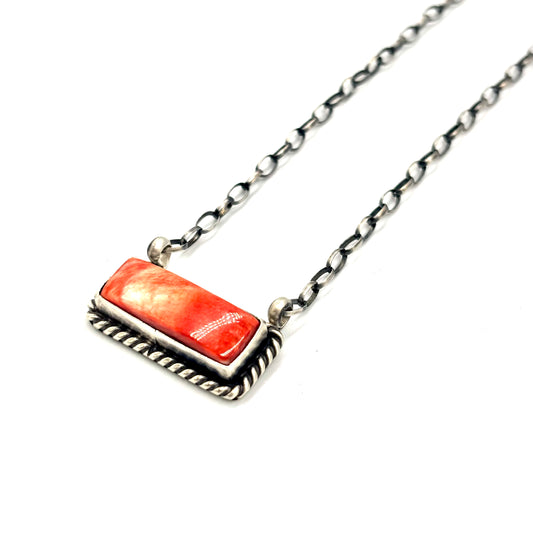 16" Red Spiny Oyster Bar Necklace By Johnny Dixon, Navajo