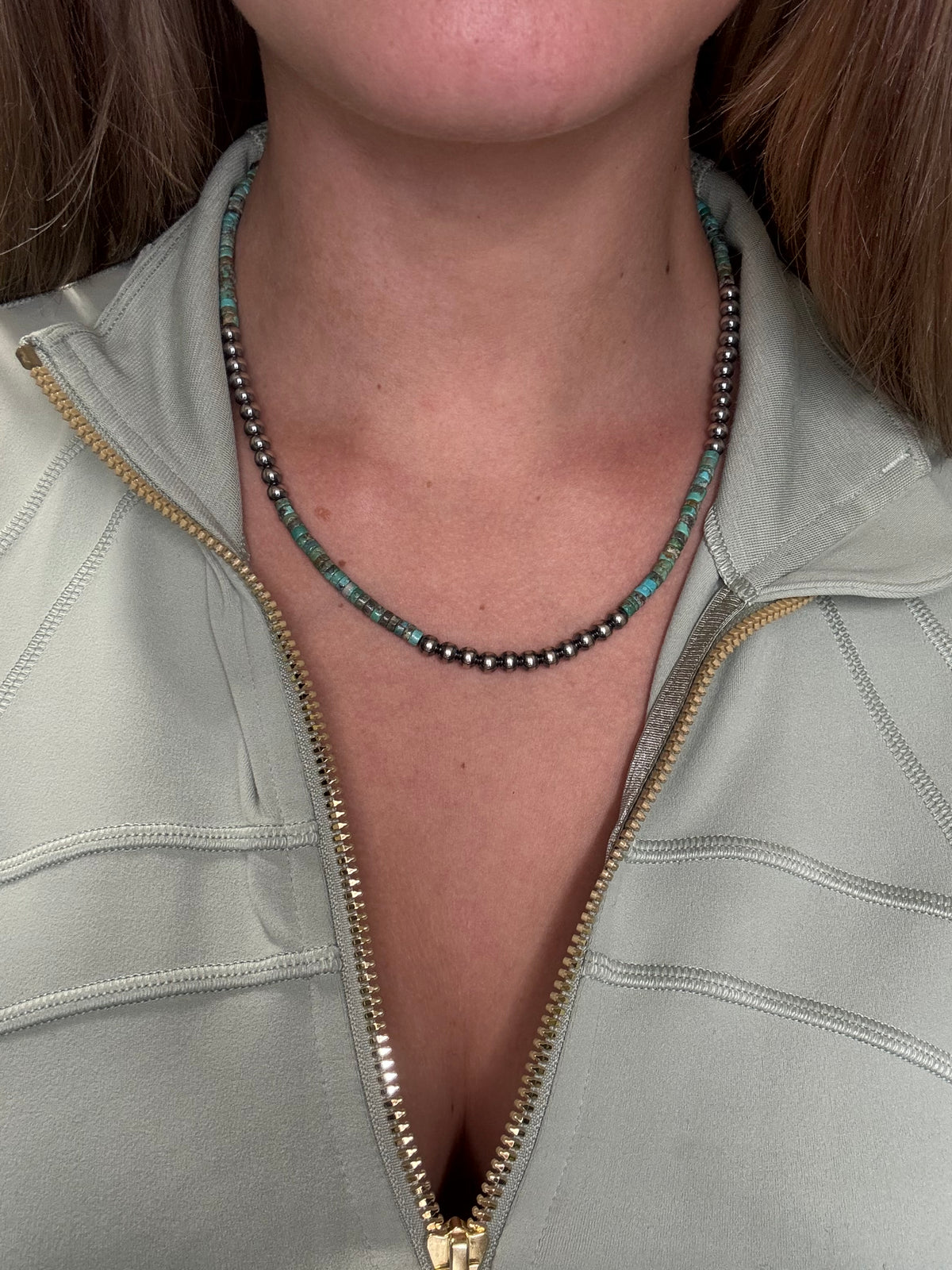 18" 5mm Turquoise #926-14 & Sterling Silver Pearl Necklace