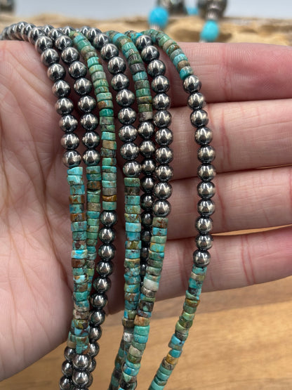 18" 5mm Turquoise #926-14 & Sterling Silver Pearl Necklace
