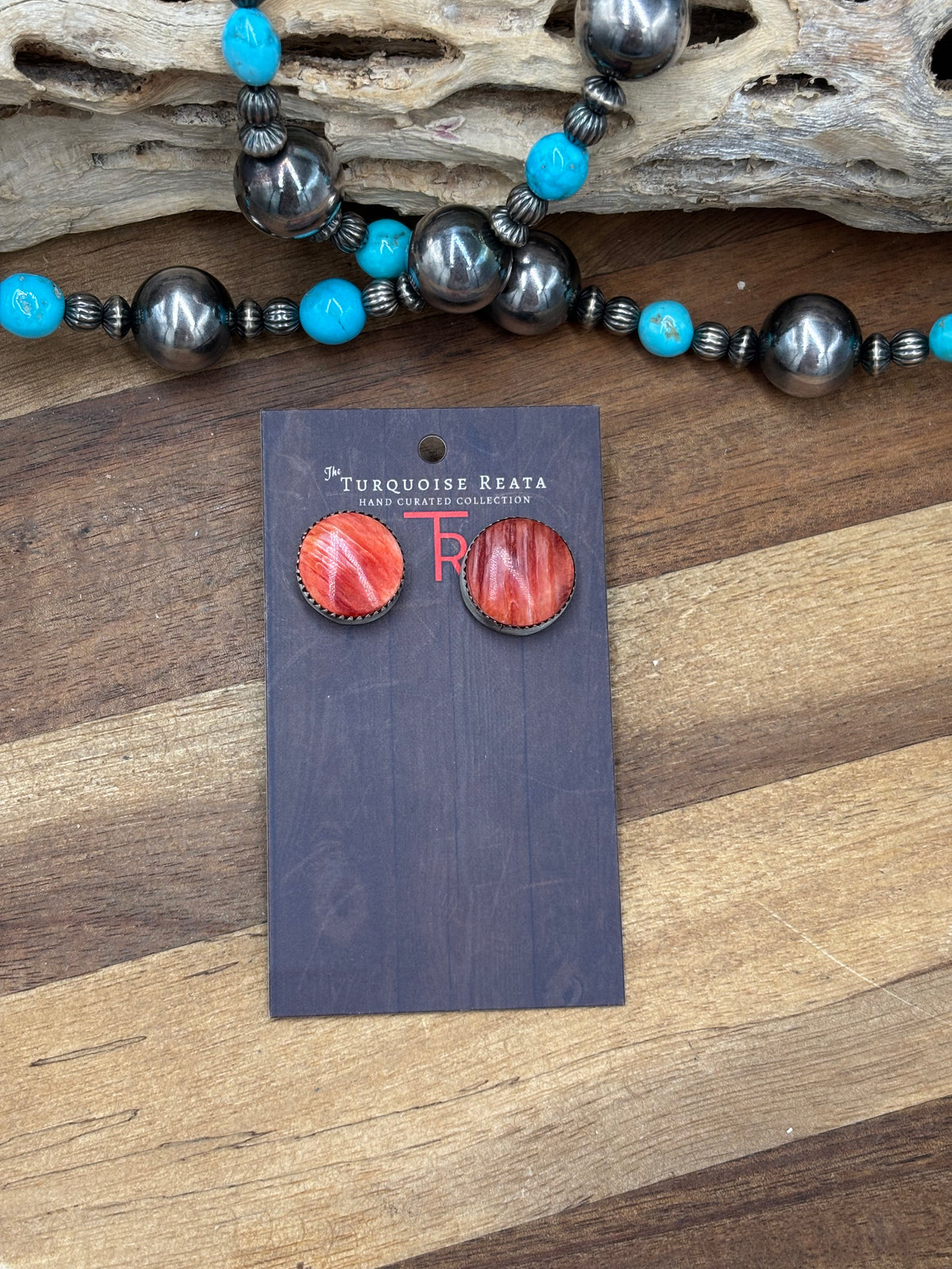Red Spiny Lariat & Earrings by Levi Hoskie, Navajo
