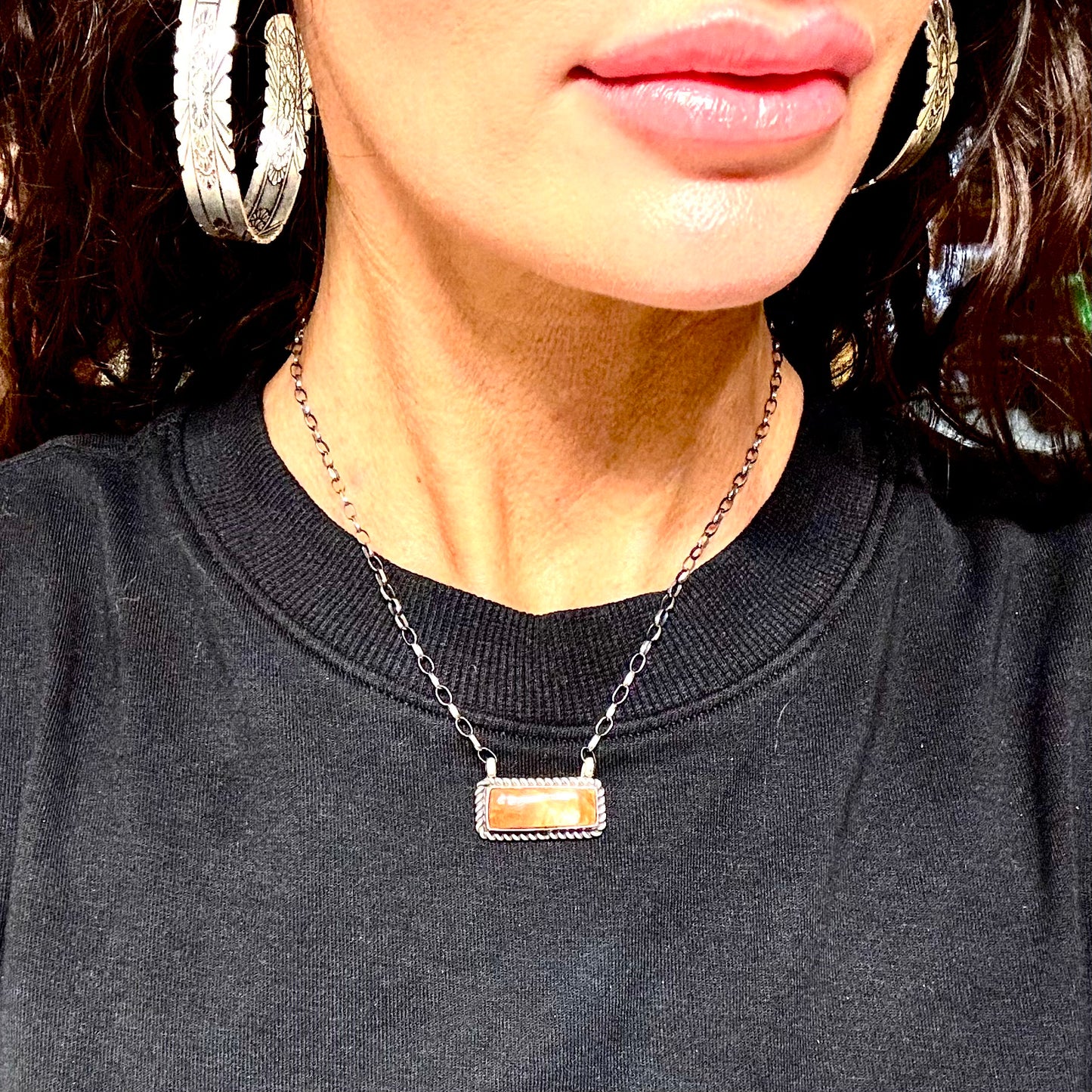 16" Red Spiny Oyster Bar Necklace By Johnny Dixon, Navajo