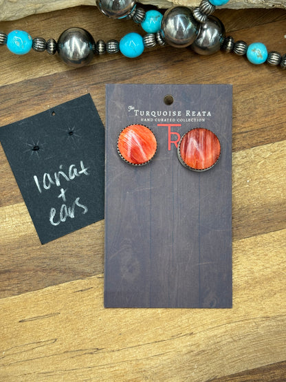 Red Spiny Lariat & Earrings by Levi Hoskie, Navajo