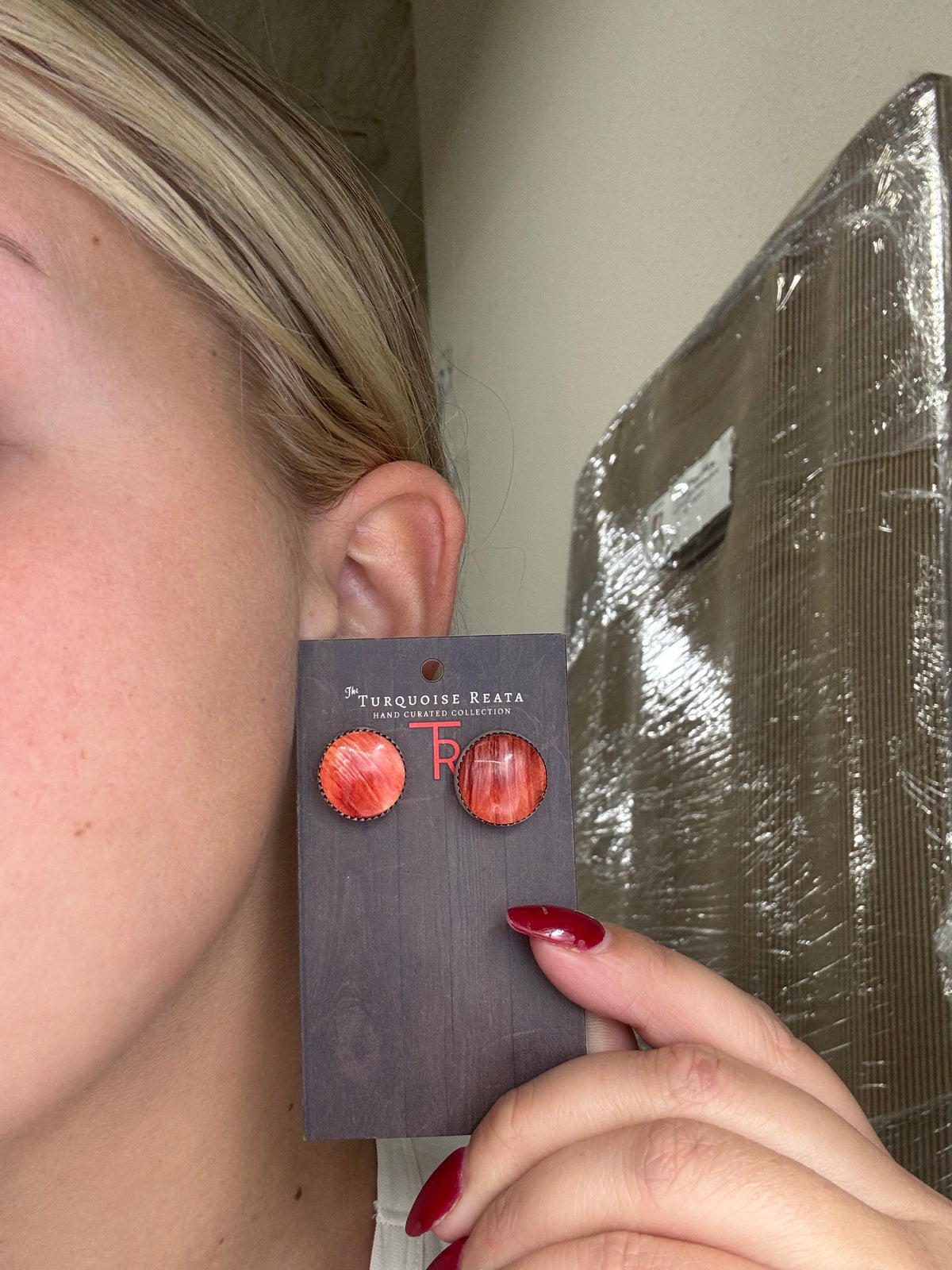 Red Spiny Lariat & Earrings by Levi Hoskie, Navajo
