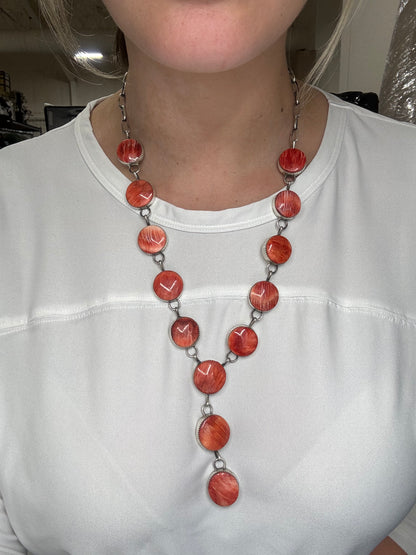 Red Spiny Lariat & Earrings by Levi Hoskie, Navajo