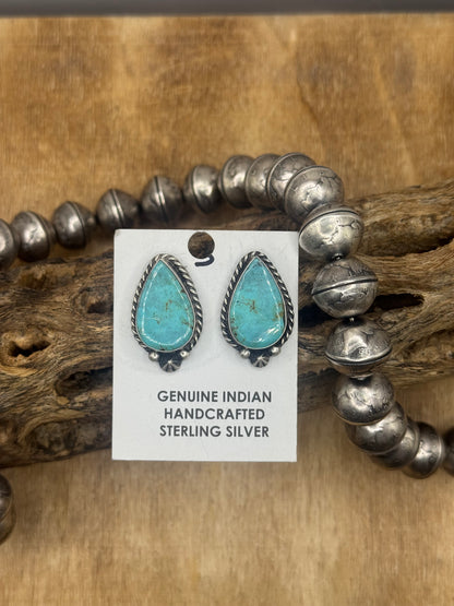 Kingman Turquoise Stud Earrings C by Chassity Belone, Navajo