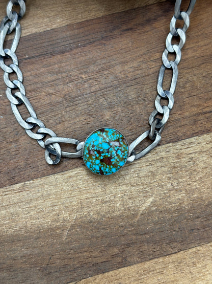 Polychrome Webbed #101-2 Kingman Turquoise Figaro Chain Necklace