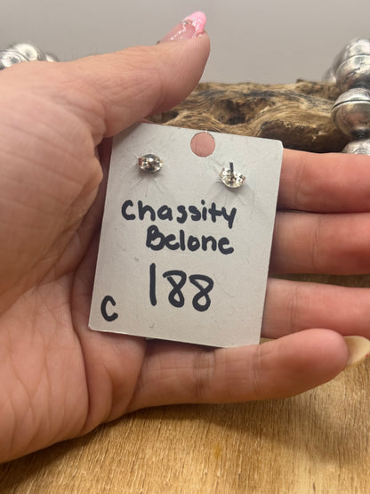 Kingman Turquoise Stud Earrings C by Chassity Belone, Navajo