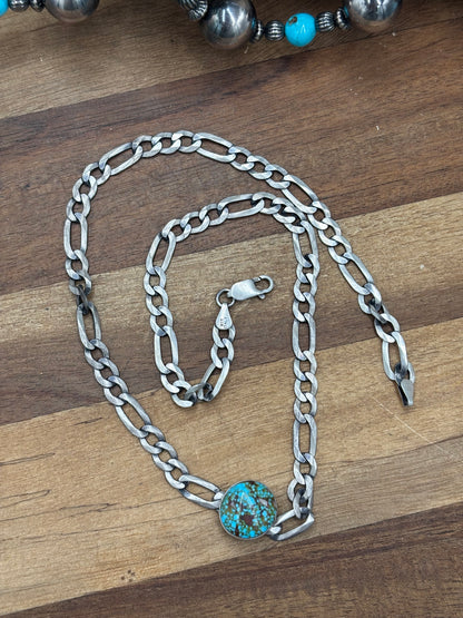 Polychrome Webbed #101-2 Kingman Turquoise Figaro Chain Necklace