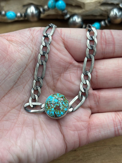 Polychrome Webbed #101-2 Kingman Turquoise Figaro Chain Necklace